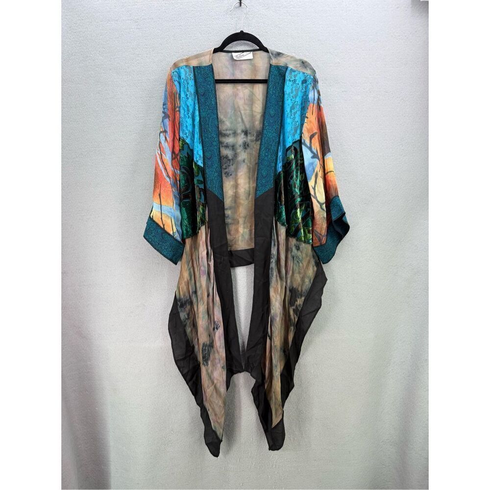 Sterling Styles Womens Multicolor Semi-sheer Artsilk‎ Kimono Cardigan One Size